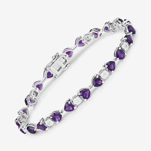 9.56 Carat Genuine Amethyst and White Diamond .925 Sterling Silver Bracelet