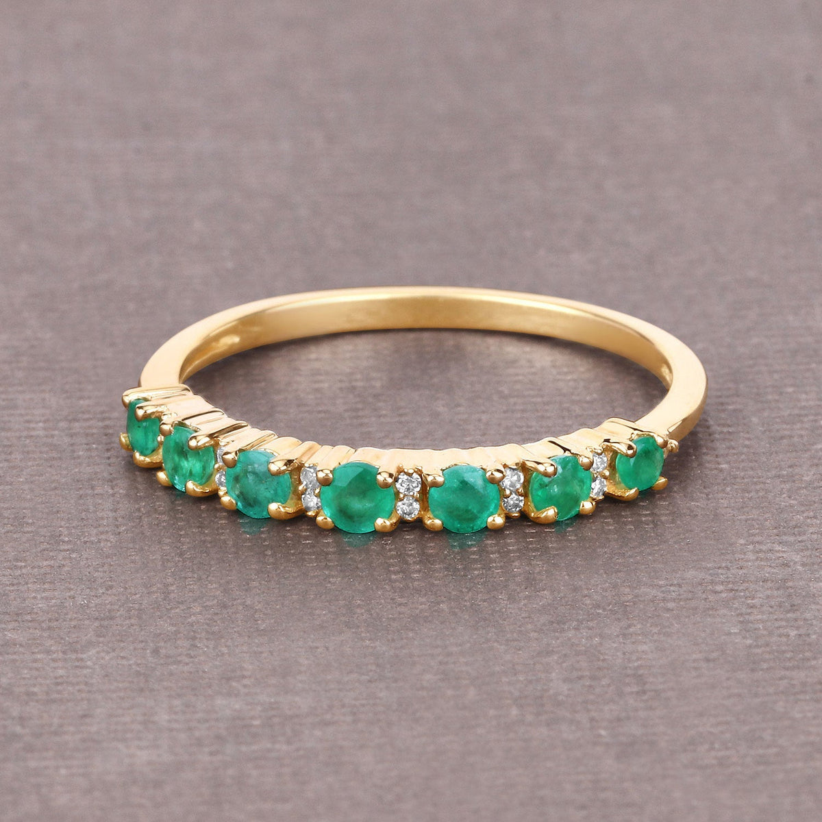 0.41 Carat Genuine Zambian Emerald and White Diamond 14K Yellow Gold Ring
