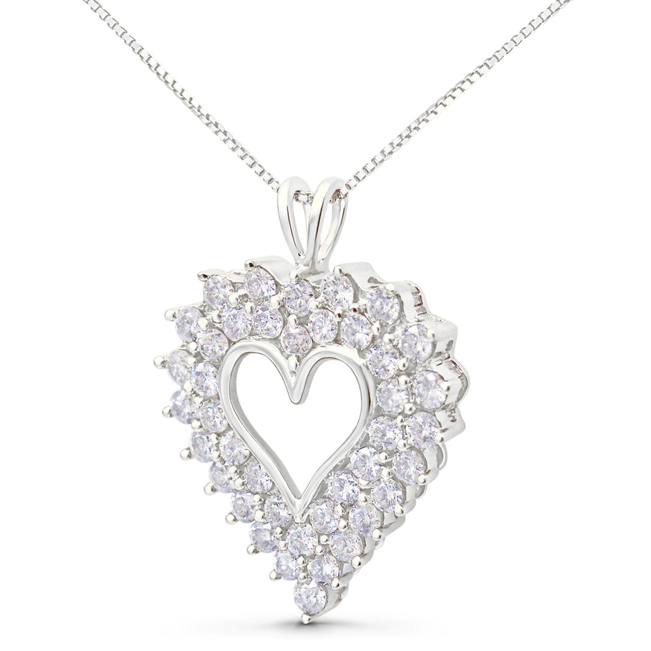 925 Sterling Silver 4.0 Cttw Diamond Two Row Open Heart 18