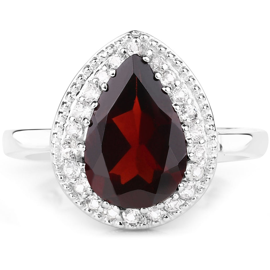 3.94 Carat Genuine Garnet & White Topaz .925 Sterling Silver Ring
