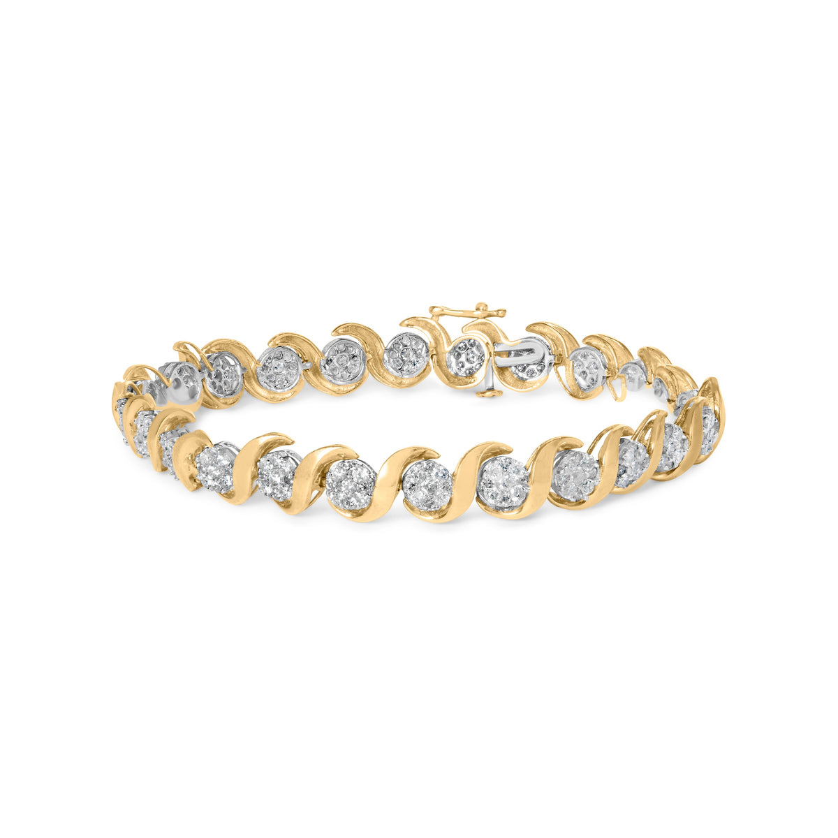 10K Yellow Gold 4.00 Cttw Round-Cut Diamond Floral Link 7.5