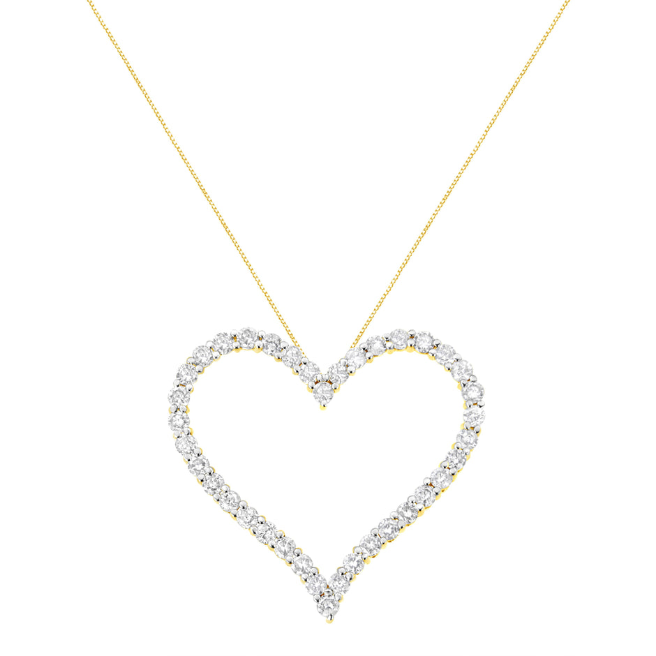 10k Yellow Gold Plated .925 Sterling Silver 3.0 cttw Round-Cut Diamond Open Heart Pendant Necklace (J-K Color, I1-I2 Clarity) - 18