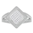 .925 Sterling Silver 1/3 Cttw Invisible Set Princess-Cut Diamond Rhombus and Beaded Halo Ring (H-I Color, SI1-SI2 Clarity) - Ring Size 7