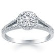 14k White Gold Diamond Halo Split Shank Engagement Ring