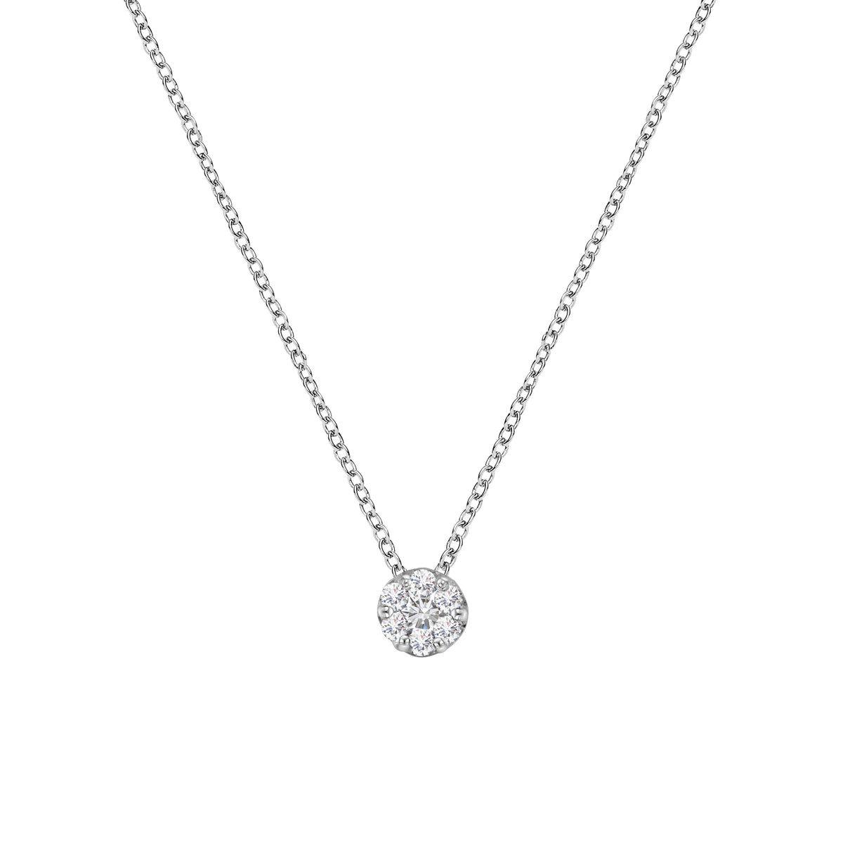 14K White Gold 1/4 Cttw Shared Prong Set Round-Ct Diamond 7 Stone Floral Cluster 18