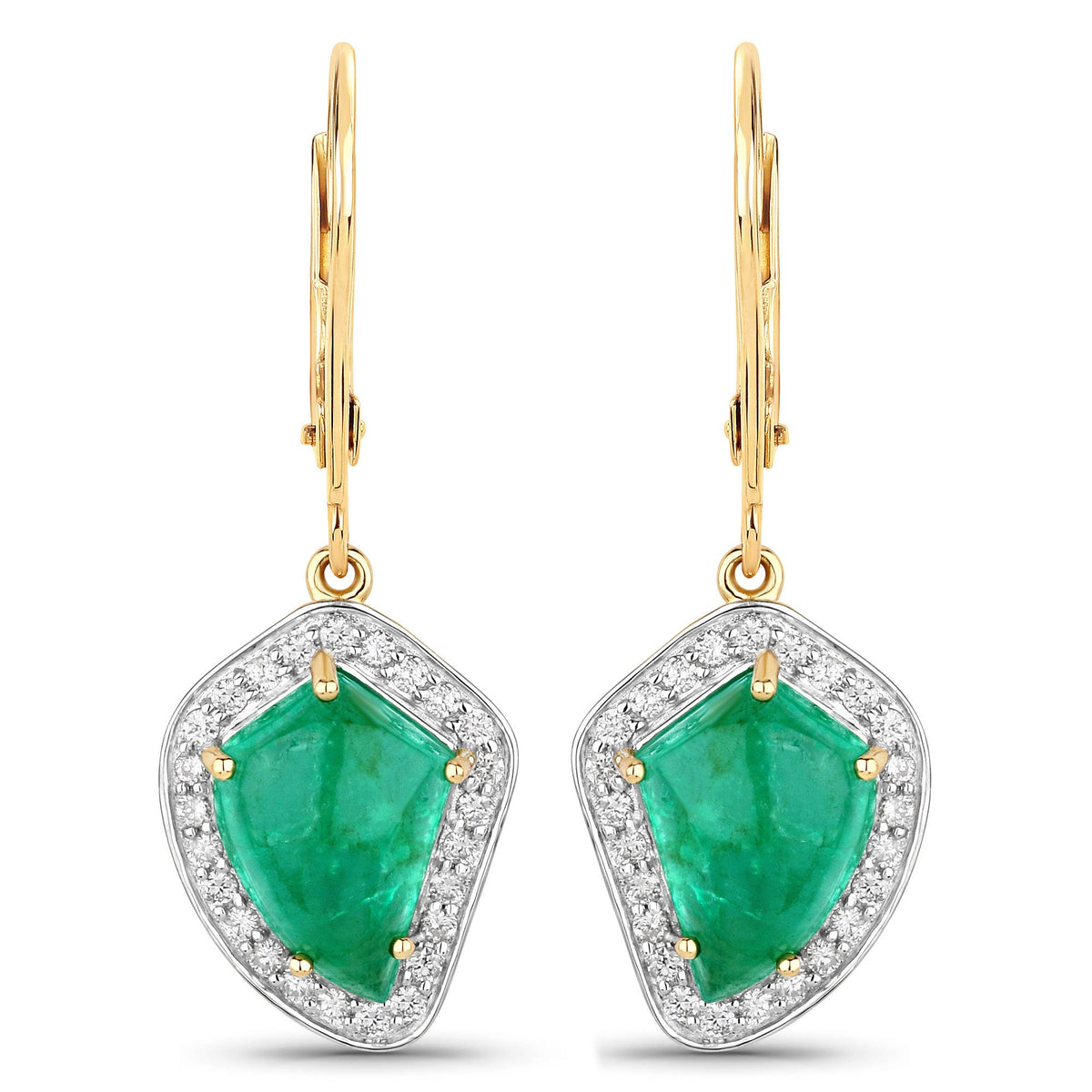 6.40 Carat Genuine Colombian Emerald and White Diamond 14K Yellow Gold Earrings