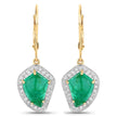 6.40 Carat Genuine Colombian Emerald and White Diamond 14K Yellow Gold Earrings