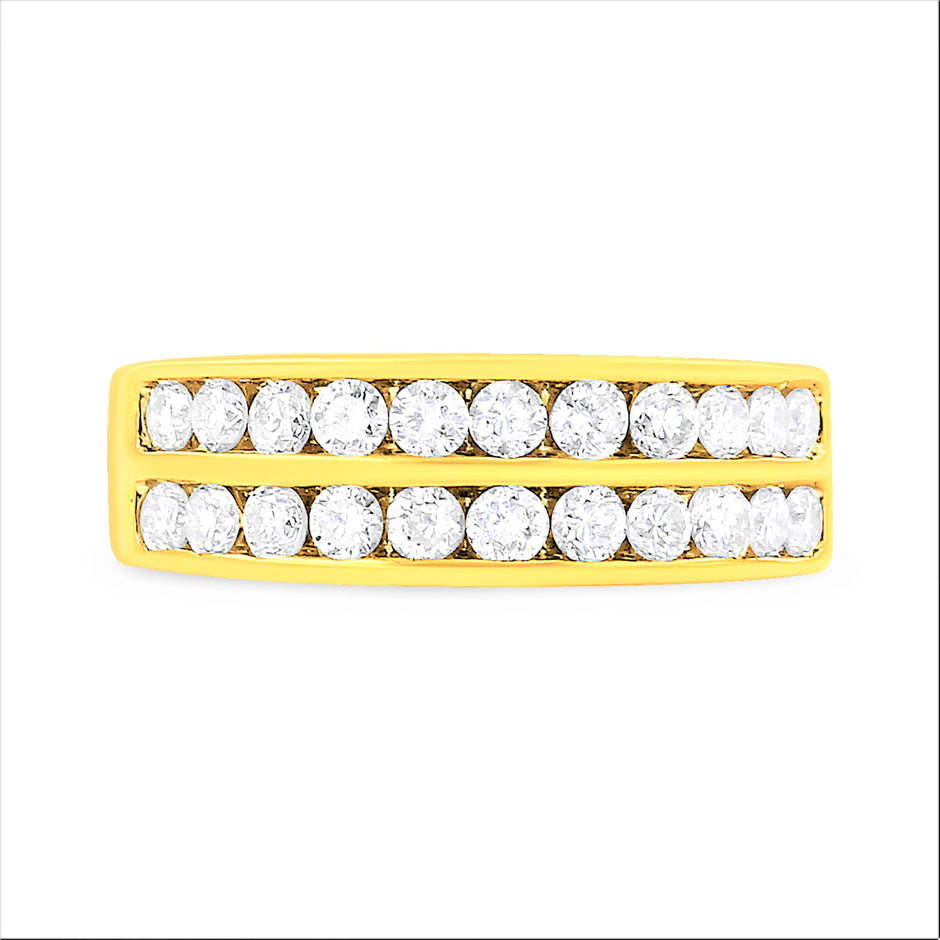 10K Yellow Gold Two-Row Diamond Band Ring (1 Cttw, J-K Color, I1-I2 Clarity) - Size 6