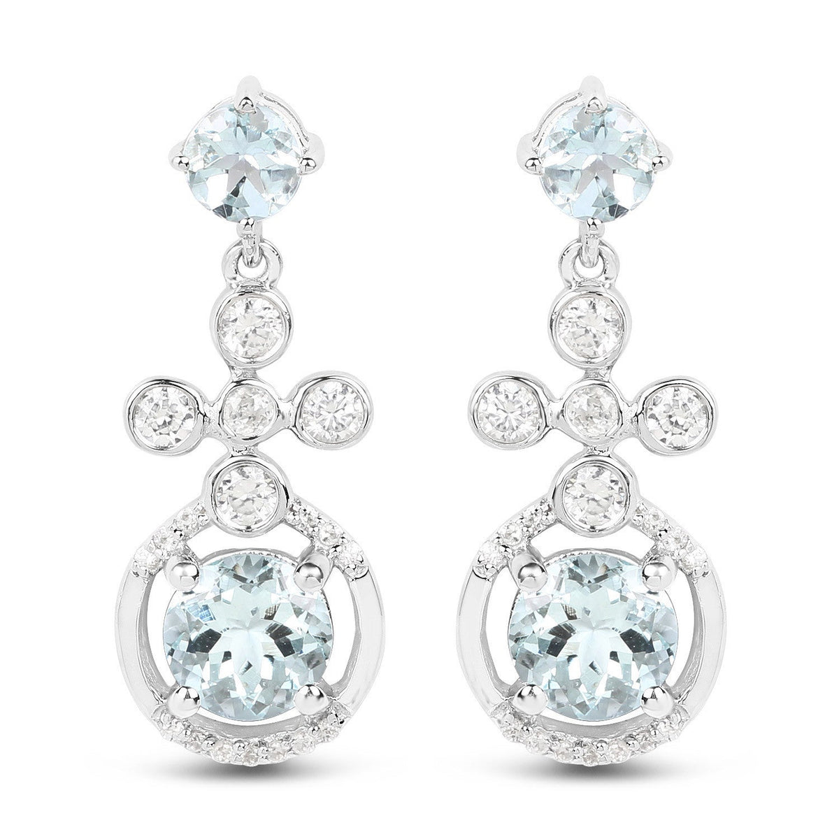 4.42 Carat Genuine Aquamarine and White Zircon .925 Sterling Silver Earrings