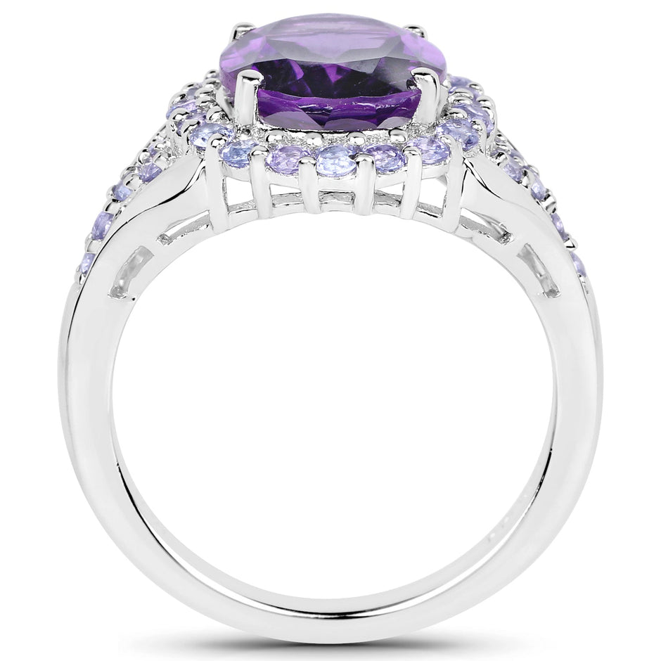 5.90 Carat Genuine Amethyst and Tanzanite .925 Sterling Silver Ring
