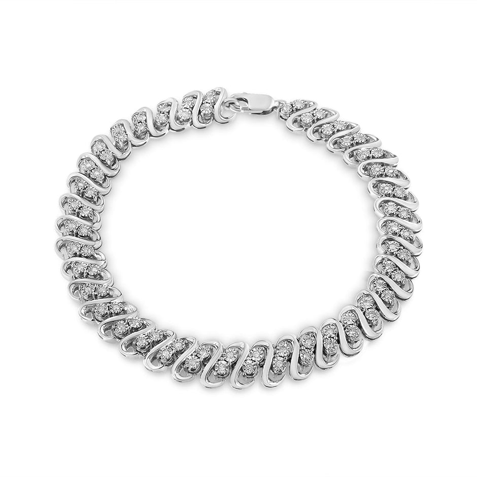 .925 Sterling Silver 1/2 Cttw Diamond Double Row S-Link Bracelet (I-J Color, I2-I3 Clarity) - 7.5