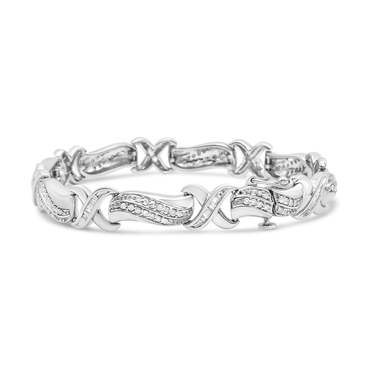 .925 Sterling Silver 1 3/4 Cttw Diamond Wave and X Link Tennis Bracelet (I-J Color, I3 Clarity) - 7