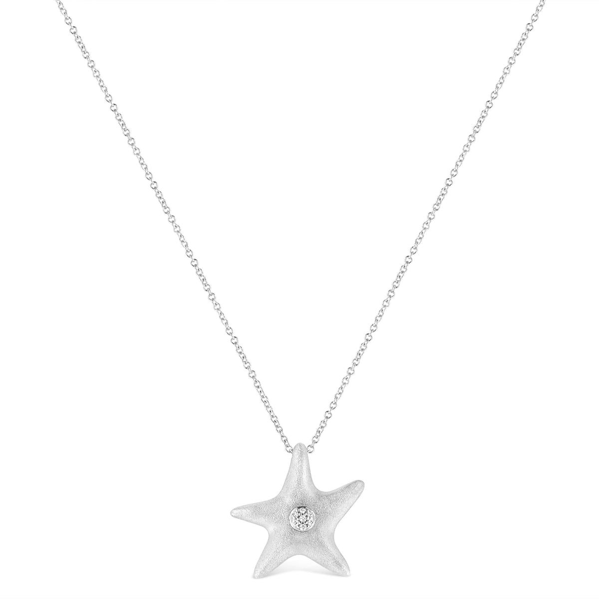 .925 Sterling Silver Prong-Set Diamond Accent Starfish Pendant Necklace (I-J Color, I1-I2 Clarity) - Size 18