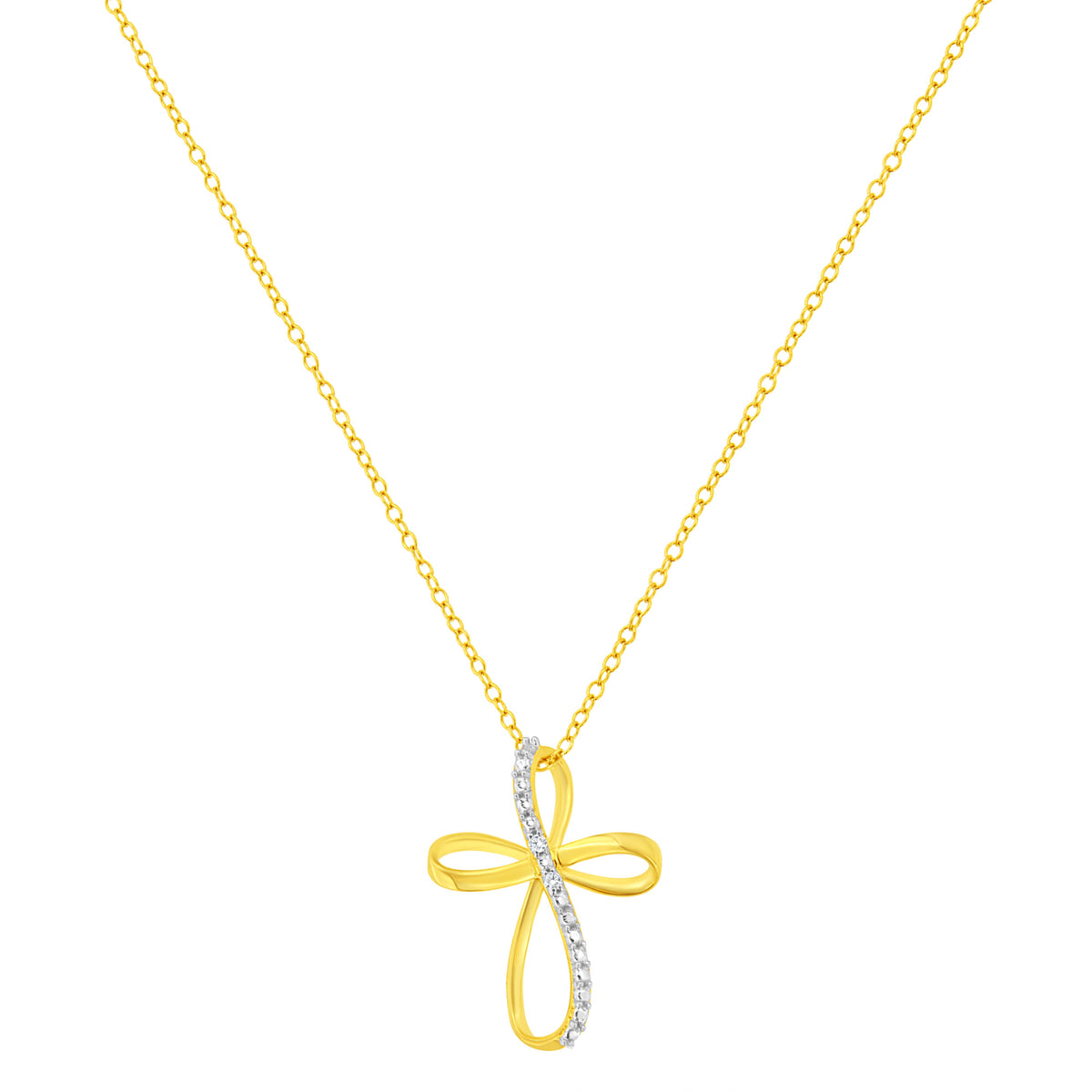 10K Yellow Gold Plated .925 Sterling Silver Diamond Accent Cross Ribbon 18