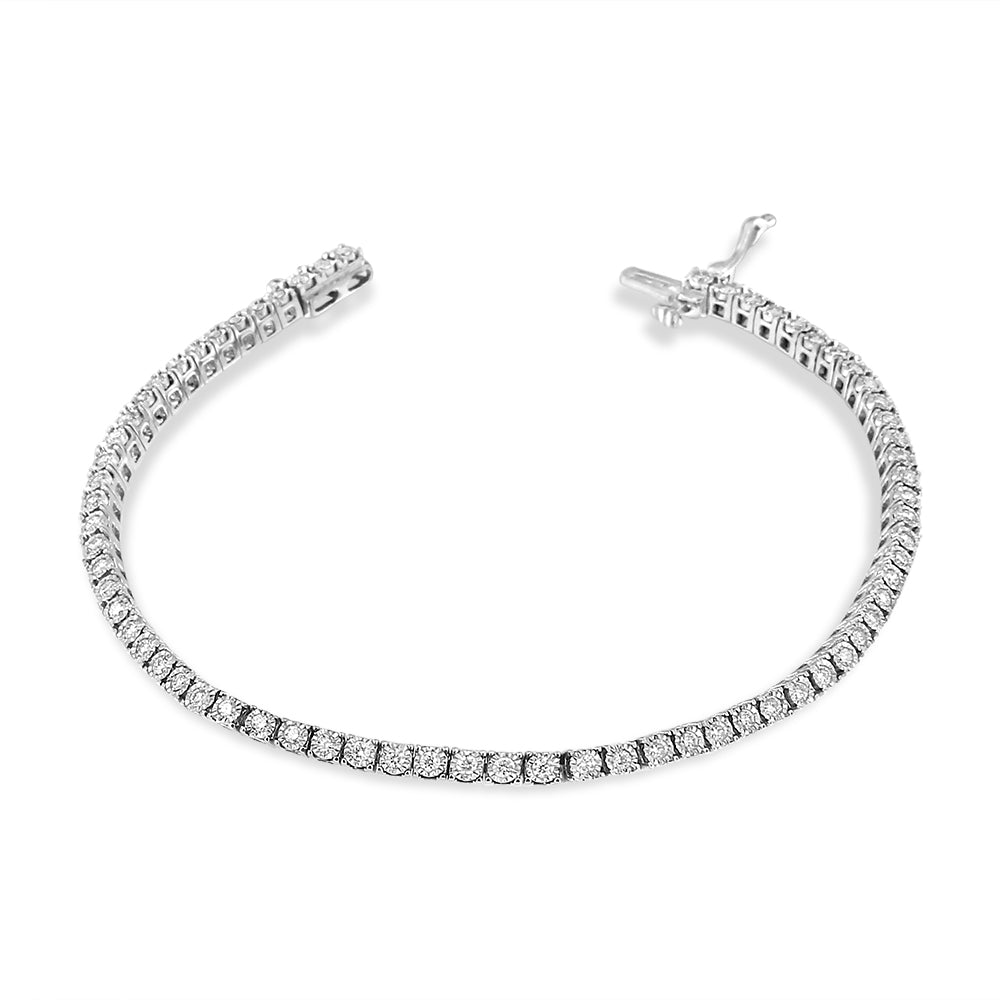 14K White Gold 1.0 Cttw Miracle Set Round-Cut Lab Grown Diamond Illusion Tennis Bracelet (F-G Color, VS2-SI1 Clarity) Size 7