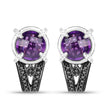 3.61 Carat Genuine Amethyst, Black Diamond and White Diamond .925 Sterling Silver Earrings
