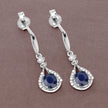 0.86 Carat Genuine Blue Sapphire and White Diamond 14K White Gold Earrings