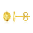 14k Yellow Gold Oval Religious Medallion Post Earrings