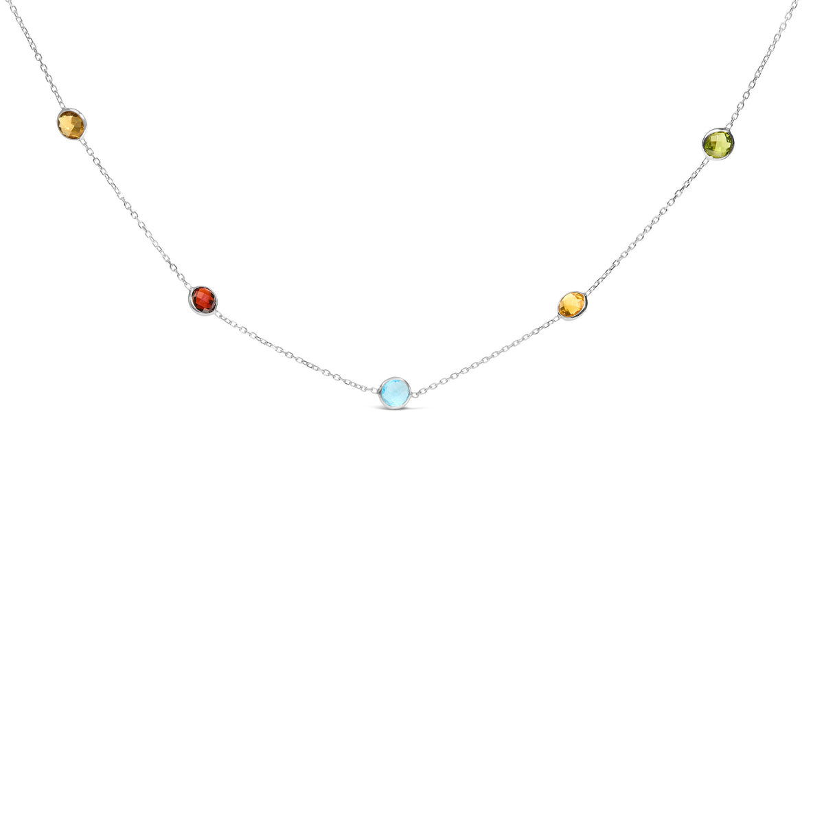 14K White Gold Bezel Set Mixed Gemstone 7 Station Adjustable 18