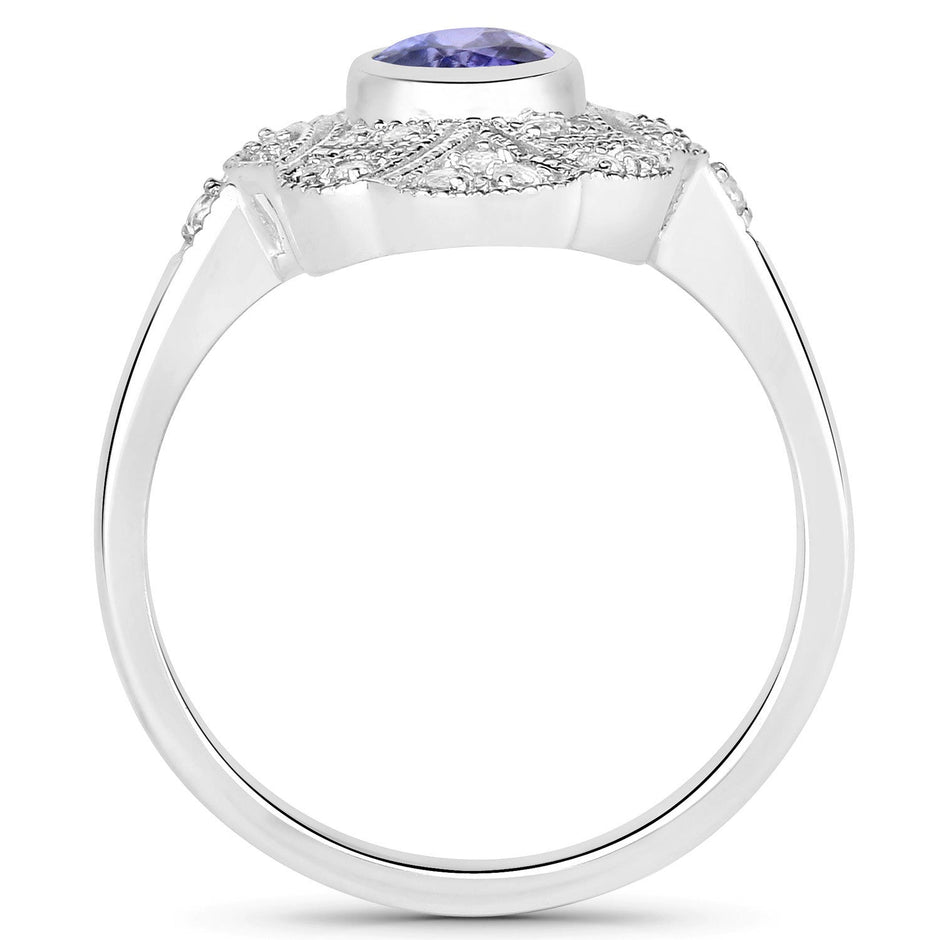 1.17 Carat Genuine Tanzanite and White Topaz .925 Sterling Silver Ring