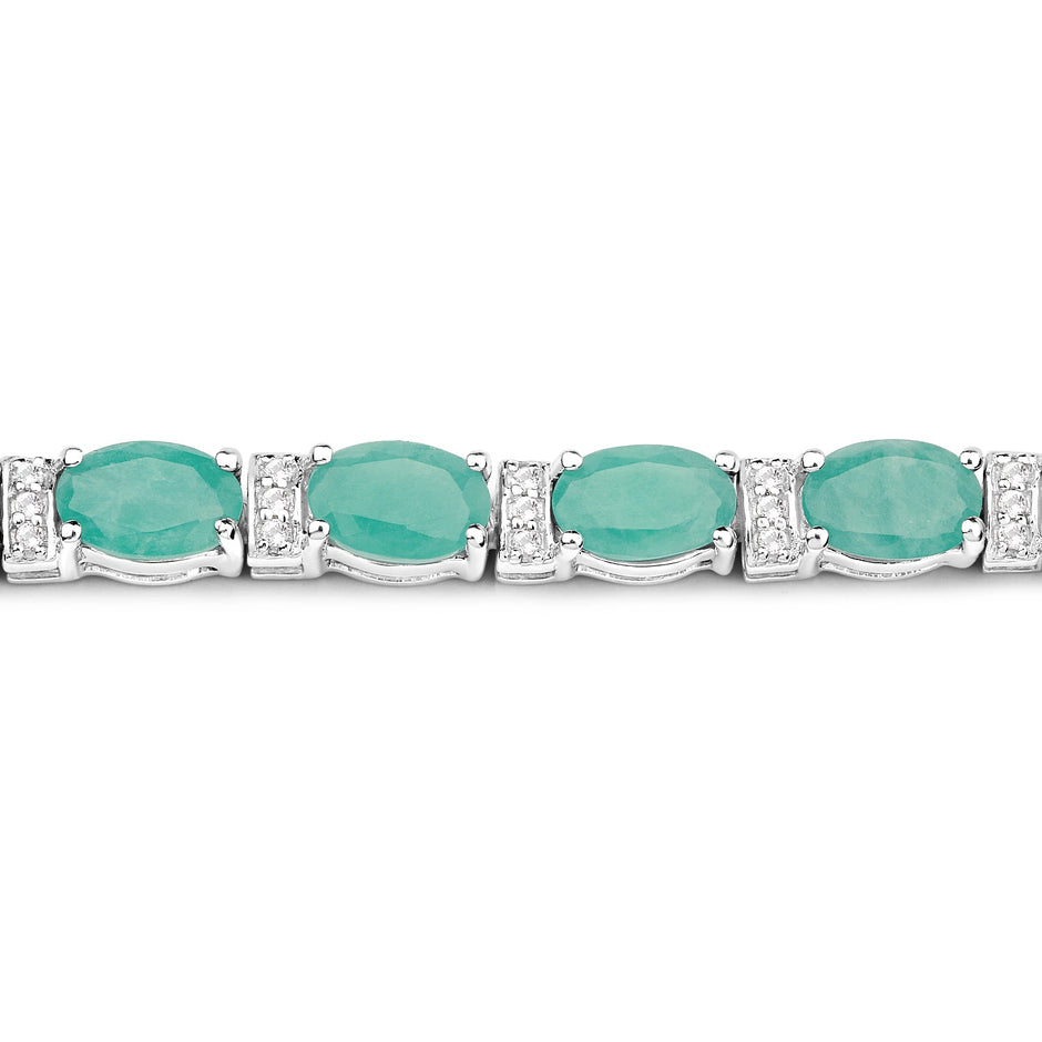 10.47 Carat Genuine Emerald and White Topaz .925 Sterling Silver Bracelet