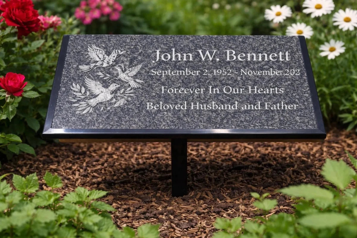 Black Granite Engraved Plaque – Custom Memorial, Recognition & Property Marker with Stand - Memorial Stone - Custom Crafting Alliance, LLC