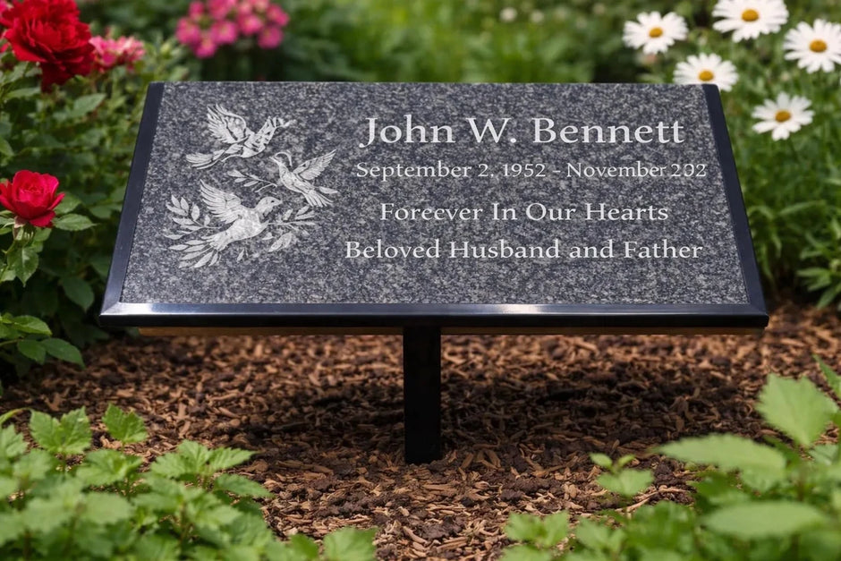 Black Granite Engraved Plaque – Custom Memorial, Recognition & Property Marker with Stand - Memorial Stone - Custom Crafting Alliance, LLC