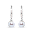 10K White Gold 6x6 MM Cultured Freshwater Pearl and Diamond Accent Drop Huggy Earring (H-I Color, I1-I2 Clarity)