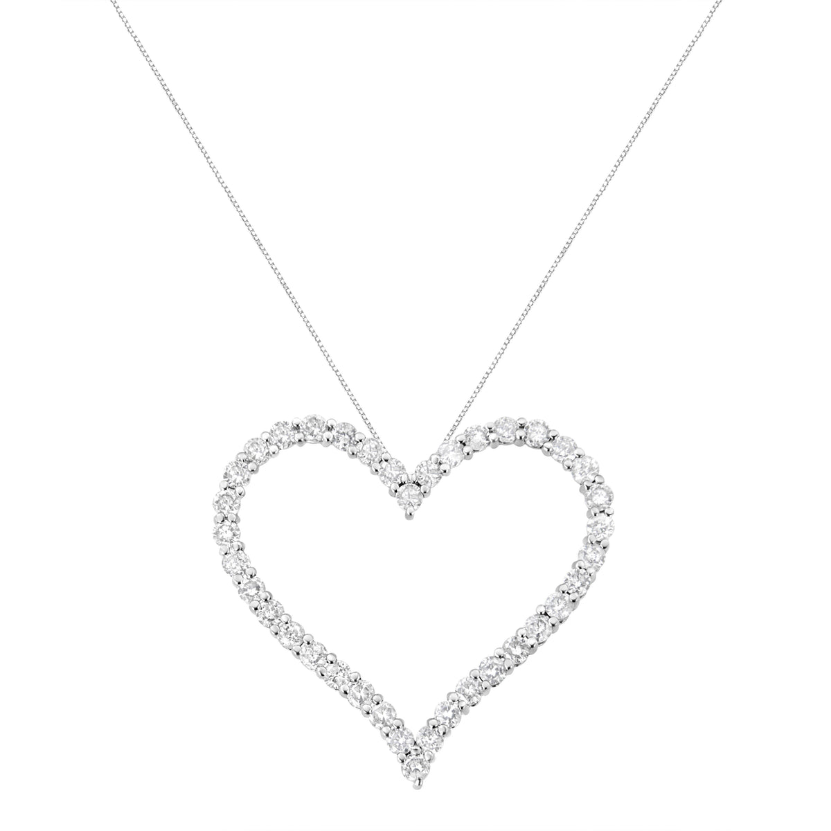 .925 Sterling Silver 3.0 cttw Round-Cut Diamond Open Heart Pendant Necklace (I-J Color, I2-I3 Clarity) - 18