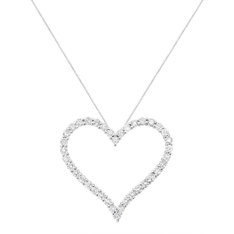 .925 Sterling Silver 3.0 cttw Round-Cut Diamond Open Heart Pendant Necklace (I-J Color, I2-I3 Clarity) - 18