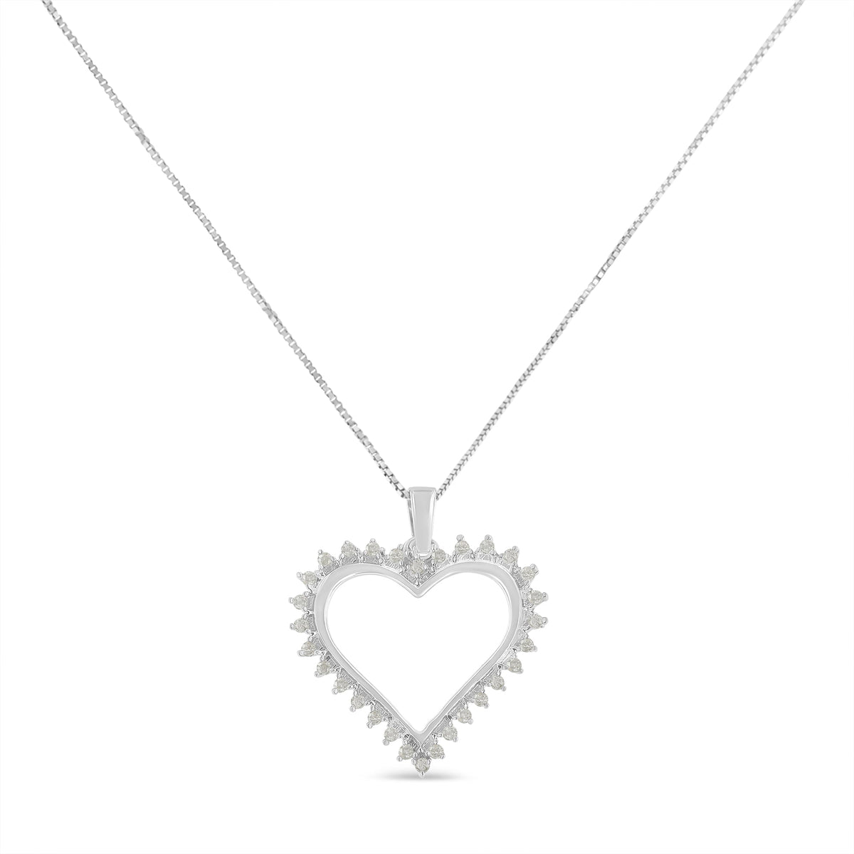 .925 Sterling Silver 1/4 cttw 3-Prong Diamond Open Heart 18