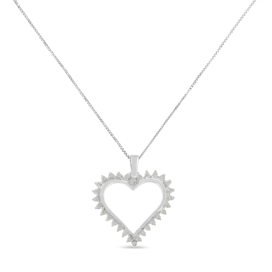 .925 Sterling Silver 1/4 cttw 3-Prong Diamond Open Heart 18