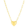 14k Yellow Gold Paperclip Chain Necklace with Puffed Heart