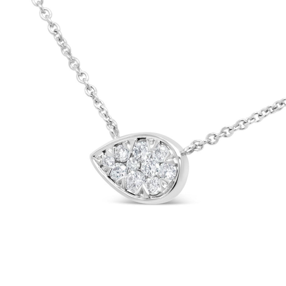 14K White Gold 1/4 Cttw Round Diamond Composite Teardrop Shape 18