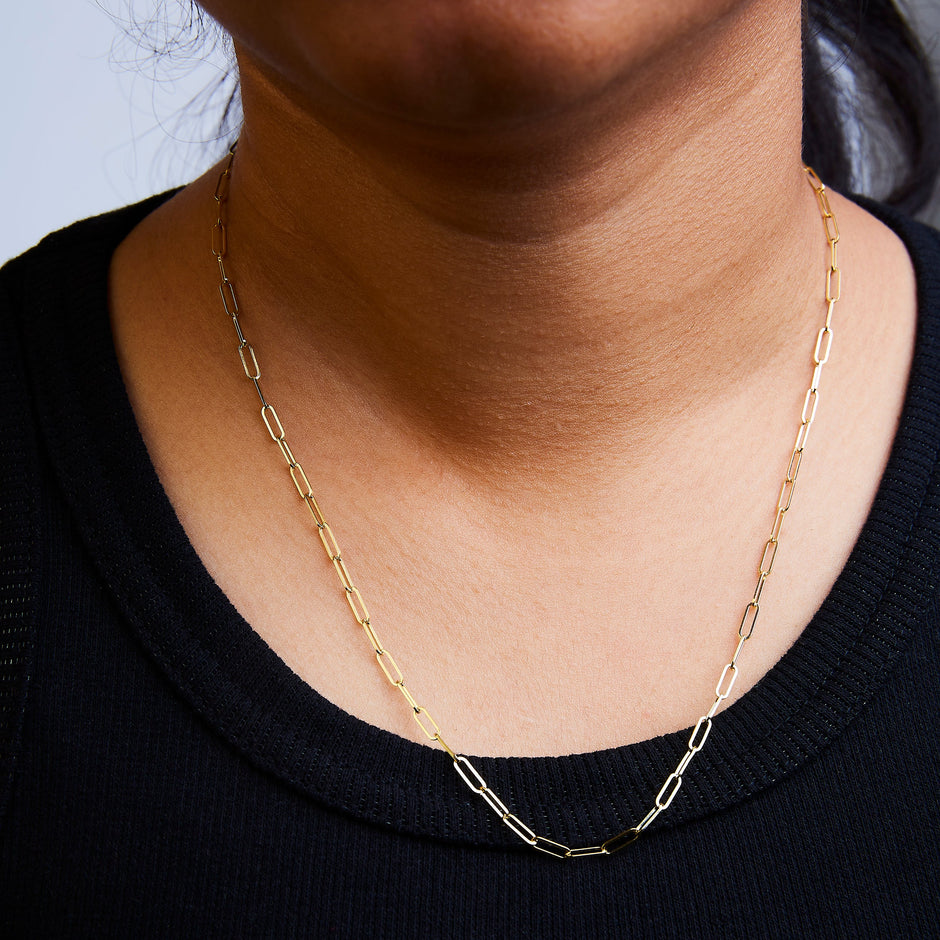 Solid 14K Yellow Gold 2.5mm Paperclip Chain Necklace Unisex 18