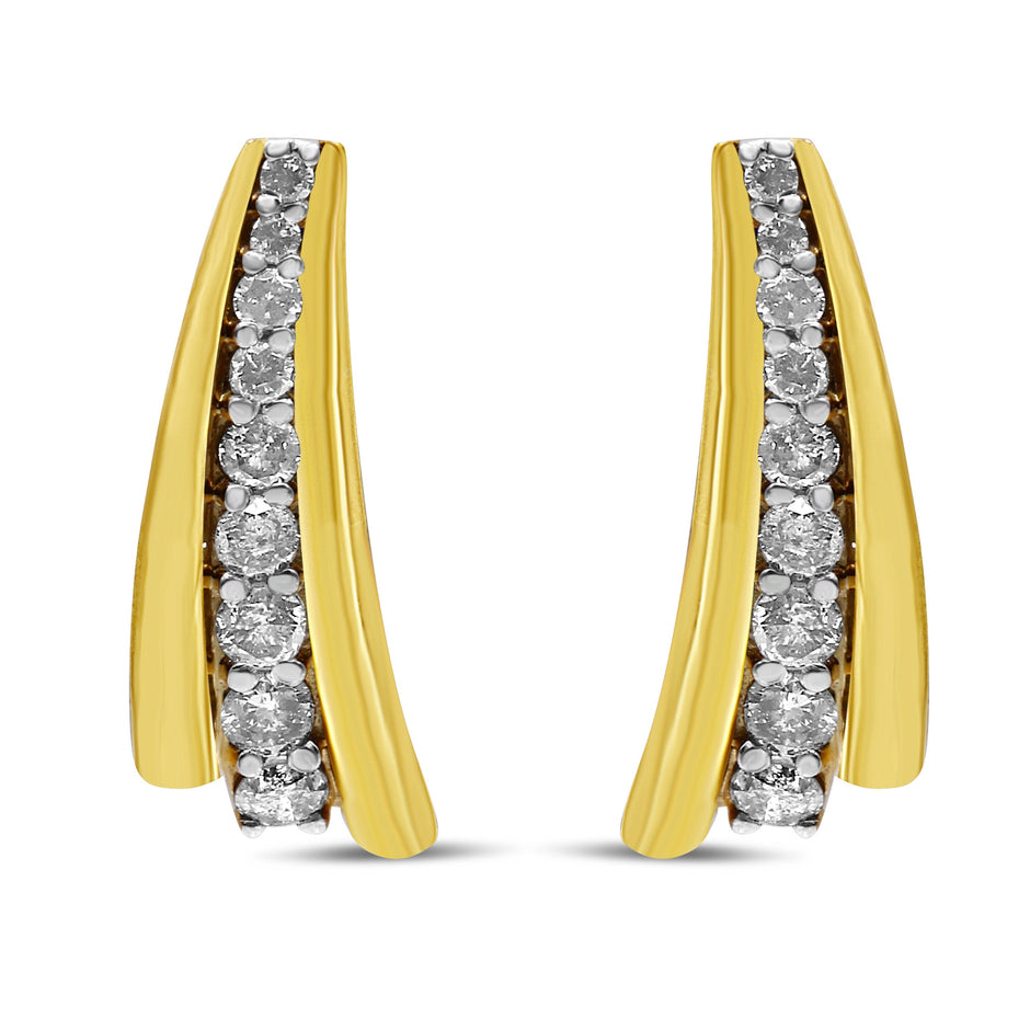 10K Yellow Gold Plated .925 Sterling Silver 1.00 Cttw Round Diamond Graduated Huggie Stud Earrings (I-J Color, I2-I3 Clarity)