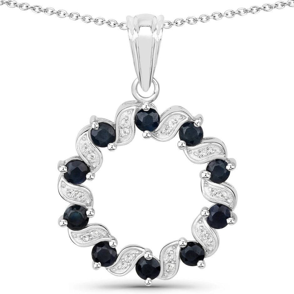1.30 Carat Genuine Blue Sapphire and White Topaz .925 Sterling Silver Pendant