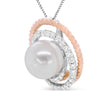 14K Rose and White Gold 3/8 Cttw Pave Diamond and 9mm Round Pearl Spiral Openwork 18