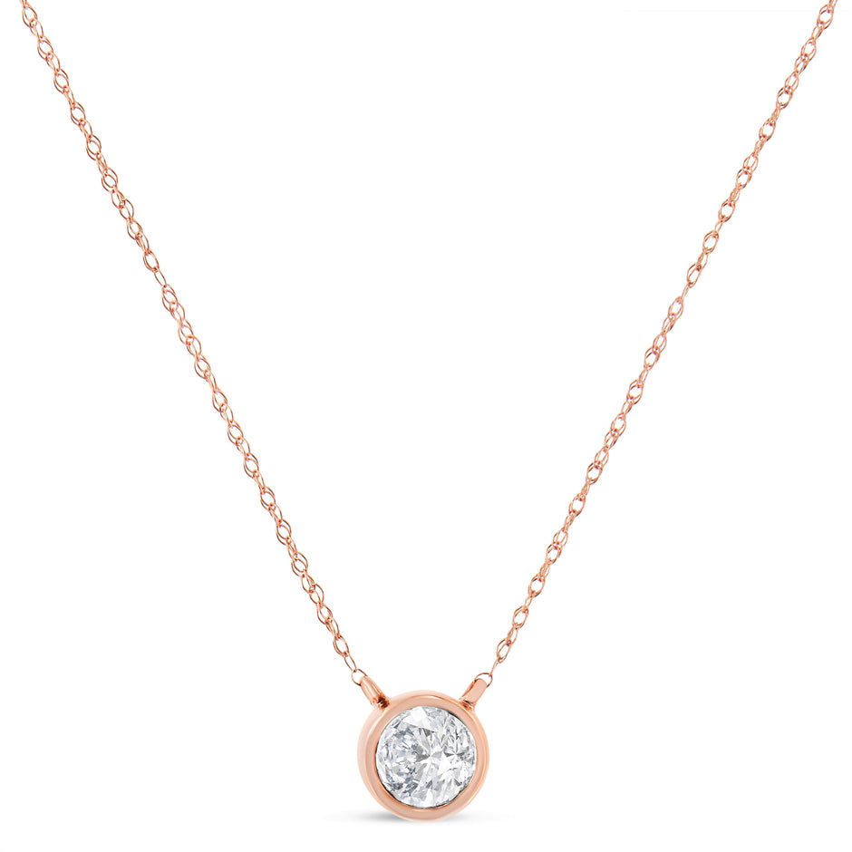 AGS Certified 10K Rose Gold 1/5 Cttw Bezel Set Round Diamond Solitaire 16-18