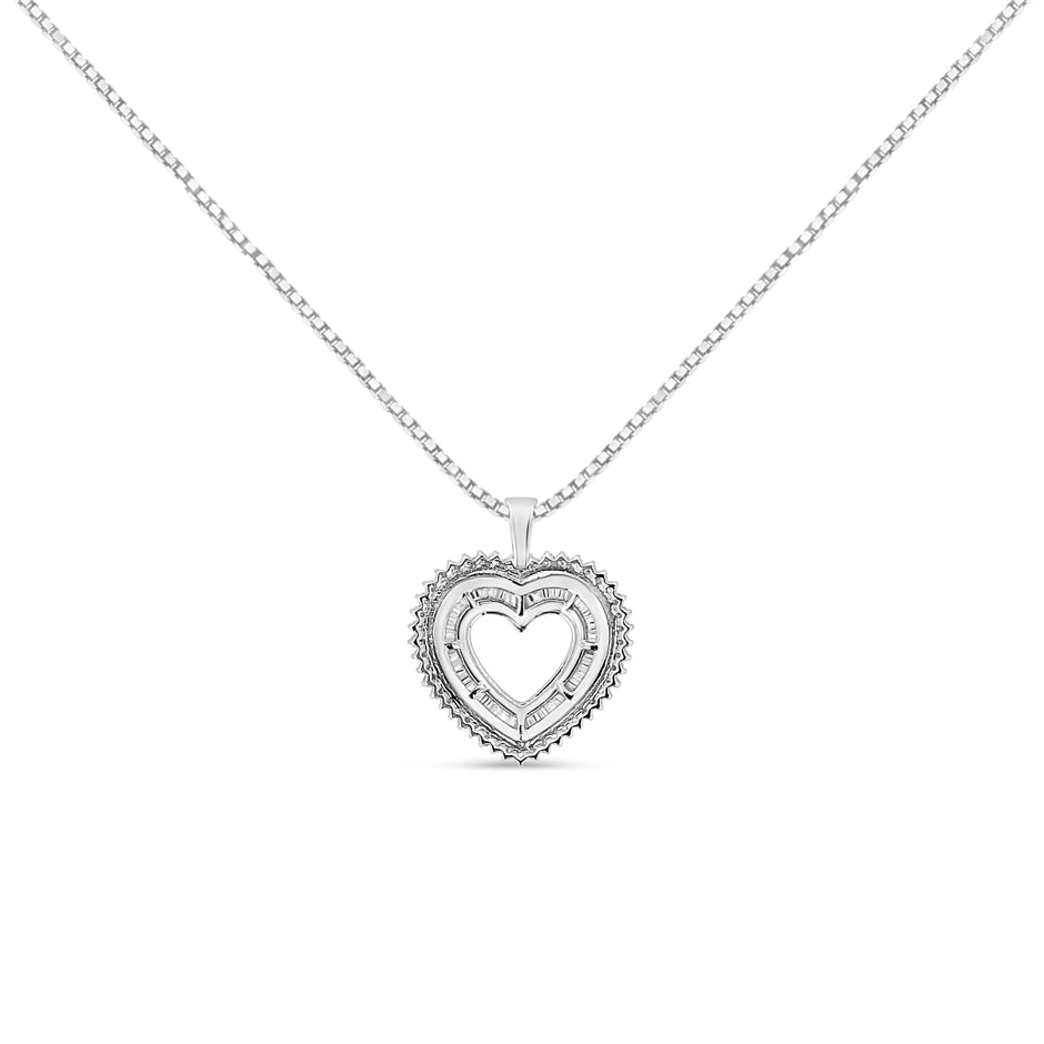 .925 Sterling Silver 1.0 Ctw Diamond Shadow Open Heart Halo 18