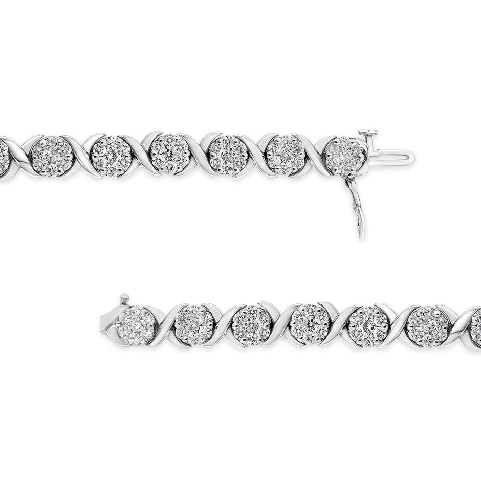 14K White Gold 6-1/3 Cttw Round Brilliant-Cut Diamond Round Cluster & X-Link 7