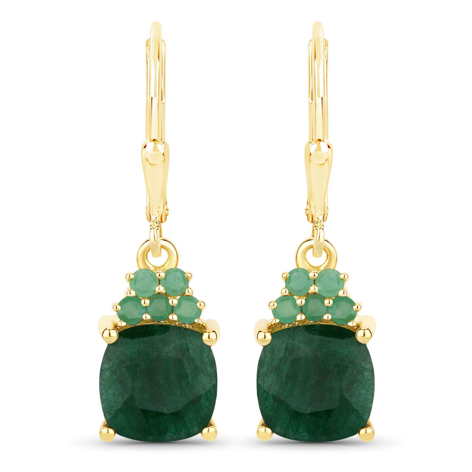 4.50 Carat Dyed Emerald and Emerald .925 Sterling Silver Earrings