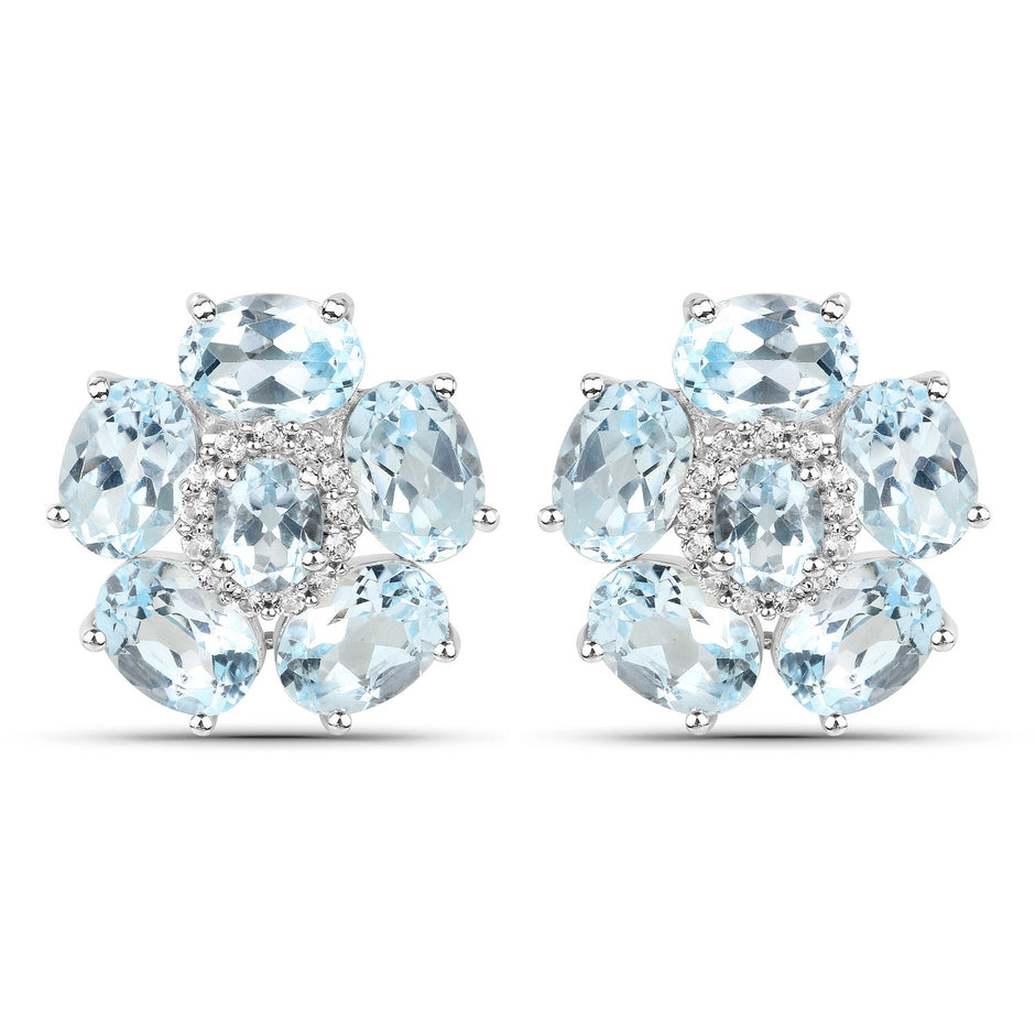 18K White Gold Plated 10.48 Carat Genuine Blue Topaz and White Topaz .925 Sterling Silver Earrings