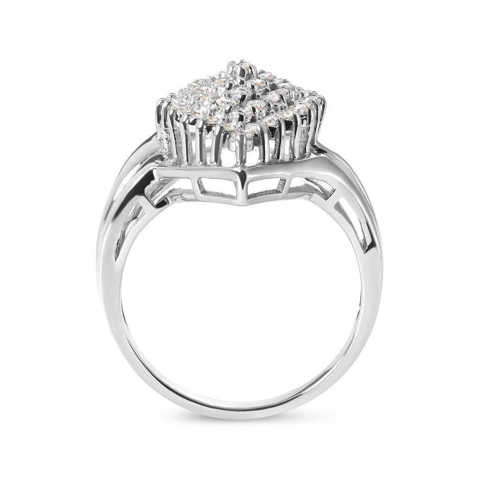 10K White Gold 1/2 Cttw Diamond Pear Shaped Cluster Ring (H-I Color, I1-I2 Clarity) - Ring Size 7