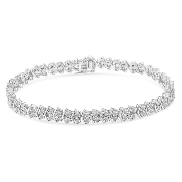 .925 Sterling Silver 1.0 Cttw Chevron 2 Stone Arrow Link Tennis Bracelet (I-J Color, I3 Clarity) - 7â€