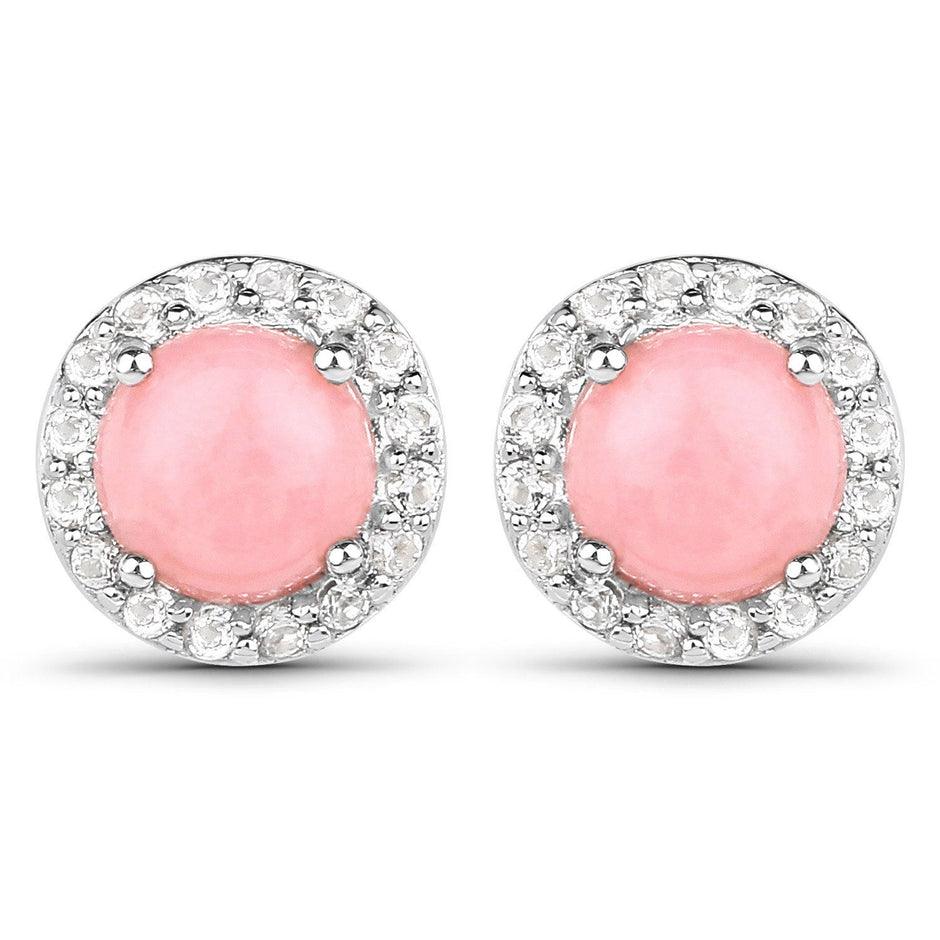 1.36 Carat Genuine Pink Opal and White Topaz .925 Sterling Silver Earrings