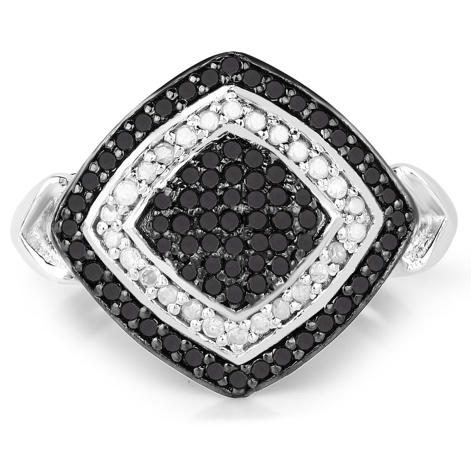 0.56 Carat Genuine White Diamond and Black Diamond .925 Sterling Silver Ring