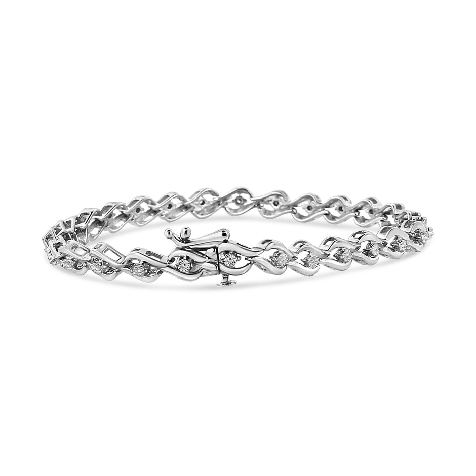 .925 Sterling Silver 1/10 Cttw Round-Cut Diamond Links of Flame Bracelet (I-J Color, I3) - 7.25