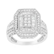 .925 Sterling Silver Round and Baguette Diamond Cathedral Ring (0.75 Cttw, H-I Color, I2-I3 Clarity) - Size 7