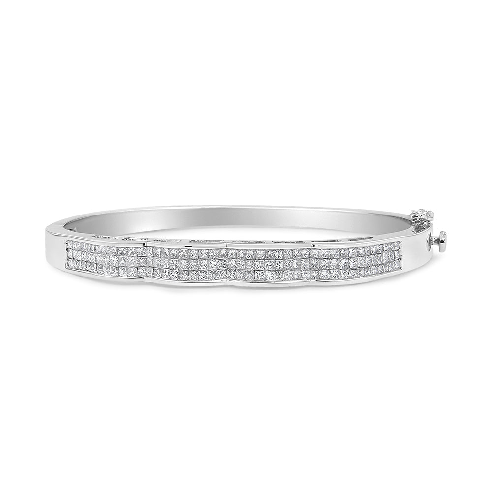 14K White Gold 3 1/3 Cttw Invisible Set Princess-Cut Diamond Wave Bangle Bracelet (H-I Color, SI1-SI2 Clarity) - Size 7